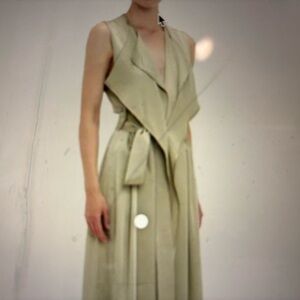 Victoria Beckham Trench Belted Cutout Sage Satin-Crepe Midi Wrap Dress